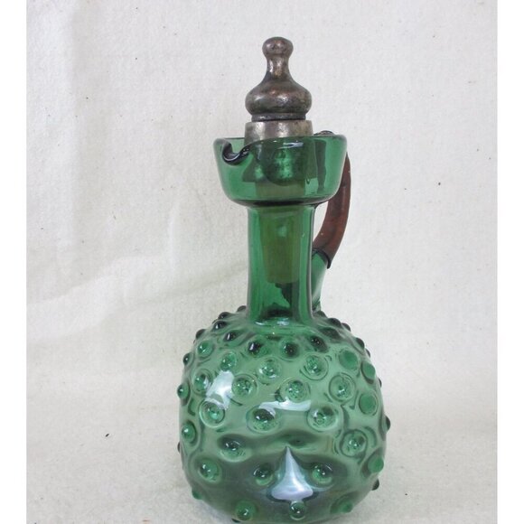 Knob Style Decanter Pitcher stopper medium Midcentury cruet green glass caster - Picture 5 of 7